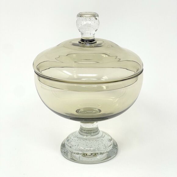 Smoke Gray Controlled Bubbles Pedestal Candy Dish (Maybe By Erickson Art Glass) - Picture 1 of 12